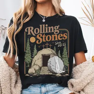 Rolling Christian T-Shirt, Trendy Stones Easter Clothing Jesus Christ Shirt, He IS Risen T-Shirt, Gift For Christian Faith-Based Graphic Tee