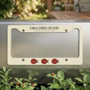 I Am A Child Of God License Plate Frame Christian Ladybug Car Accessory Religious Gift for Women Faith Based Auto Decor New Car Gift Idea License Plate Frame Accessories.