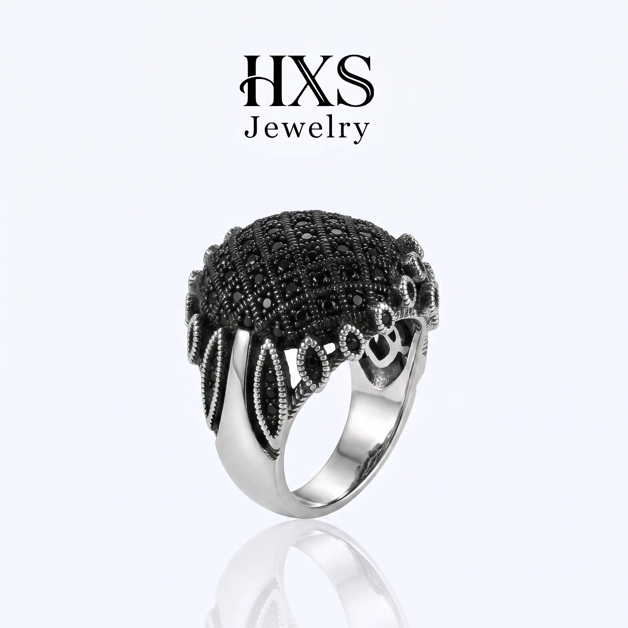 HXS Gothic Black Octopus Chunky Statement Ring - Unisex Punk Artificial Gemstone Jewelry, Men's Jewelry for Male, Female Holiday Gift, Chunky Statement Rings, Adults, Black Pave Cz, Elegant Artificial Gemstone Rings