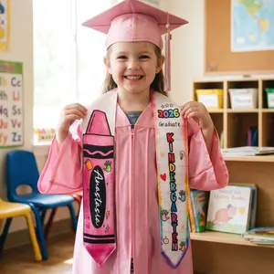 Personalized Kid Graduation Stole, Custom Name Pre-K Graduation Sash, Crayon Kindergarten Grad Stole, Graduation Gift, Class Of 2026 Sash