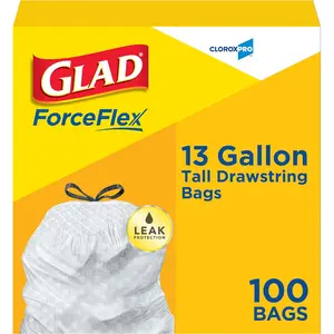 Cloroxpro forceflex 13 gallon tall kitchen drawstring trash bags 100 count package may vary