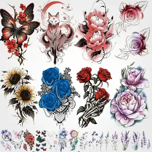 22 Pcs Large Watercolor Floral Fox Butterfly Flower Temporary Tattoos, Realistic Lavender Rose Fake Tattoo Stickers, Waterproof Durable Body Art Decals