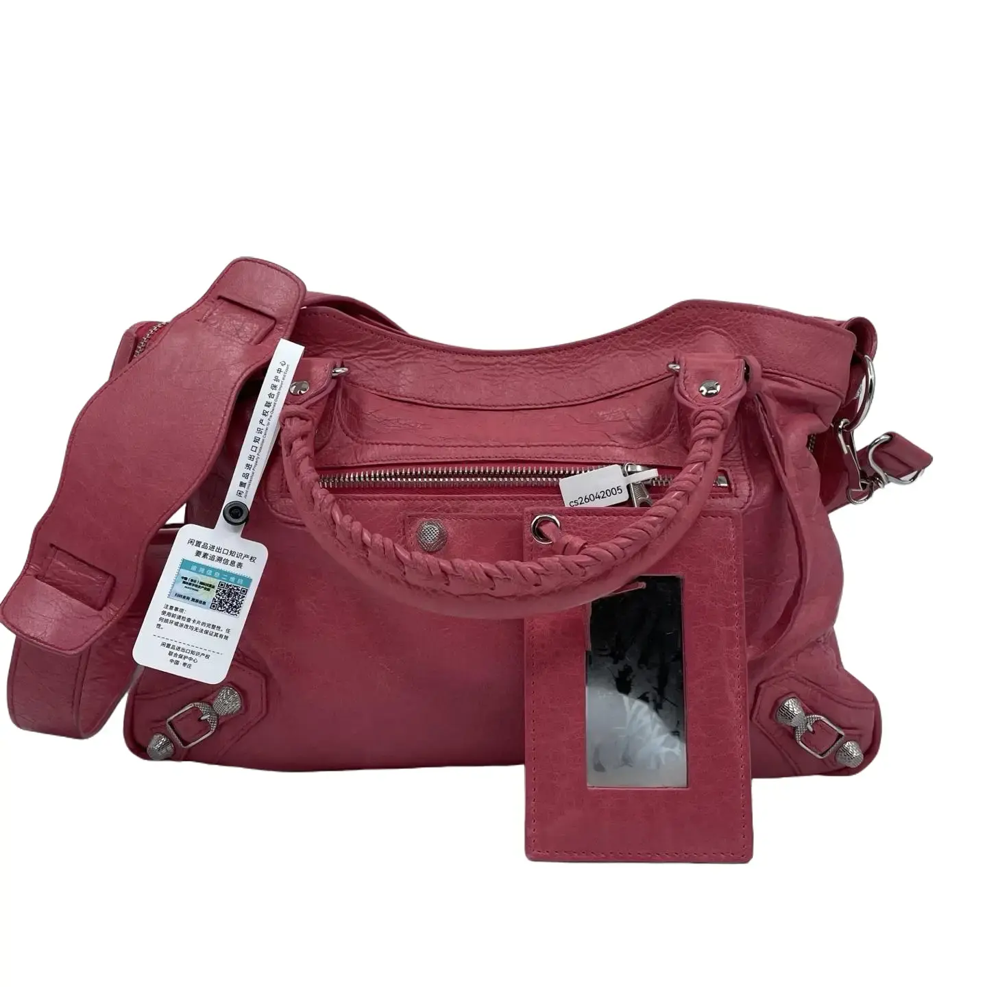 Pre-owned Balenciaga Leather Shoulder bags CALUXB Pink Lambskin Motocross Giant 12 First Satchel Leather