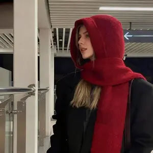 Women's All-in-One Knit Hat Scarf Cozy Slouch Balaclava Elegant Winter Essential Festive Fashionable Woolen Warmth Design for Holidays