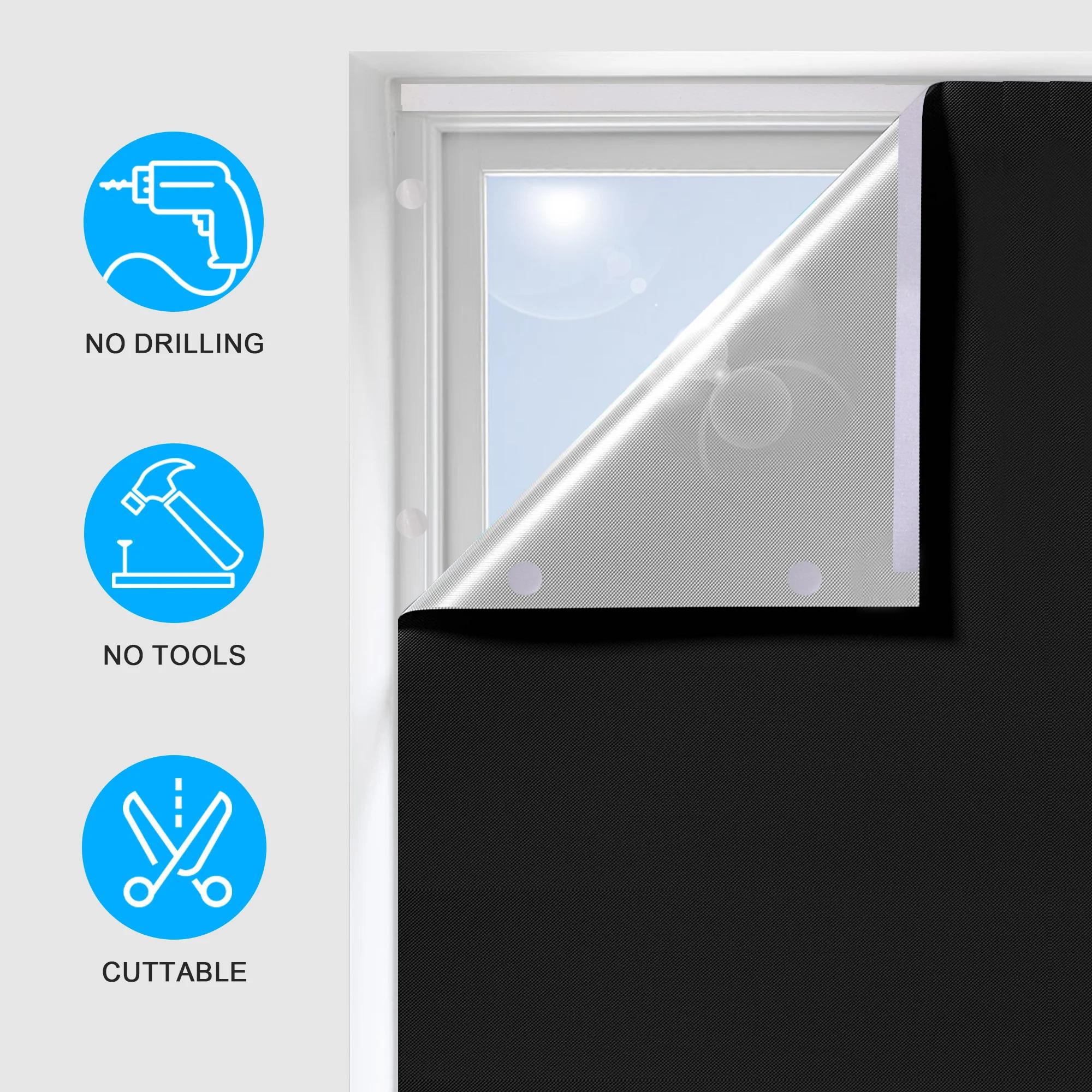 Portable 100% Black Out Curtains Shades for Windows Door Sun Protection Light Blocking Drapes Film No Drilling Travel