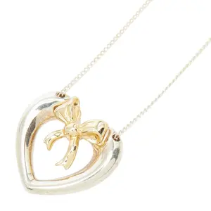 Pre-owned Tiffany & Co. Sterling Silver 925 (Ag925) Small Leather Goods Tiffany&Co. Heart Ribbon SV925 Au750 Necklace