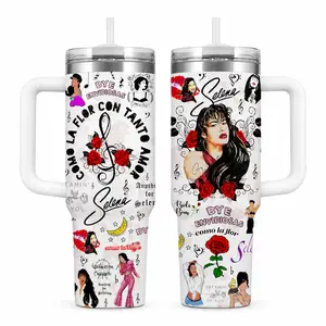 Selena Como La Flor Bye Envidiosas Tumbler 30oz 40oz, Latina Music Fan Cup With Red Rose Collage Singer Graphic And White Travel Drinkware With Handle, Not Including The Straw Water Bottles Bottle