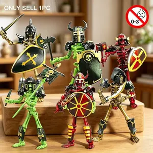 Randomly Selected Painted Knight Skull Warrior Figure, Joint-Movable Dark Trendy Desktop Display Piece, Perfect for Collectors and Gifts