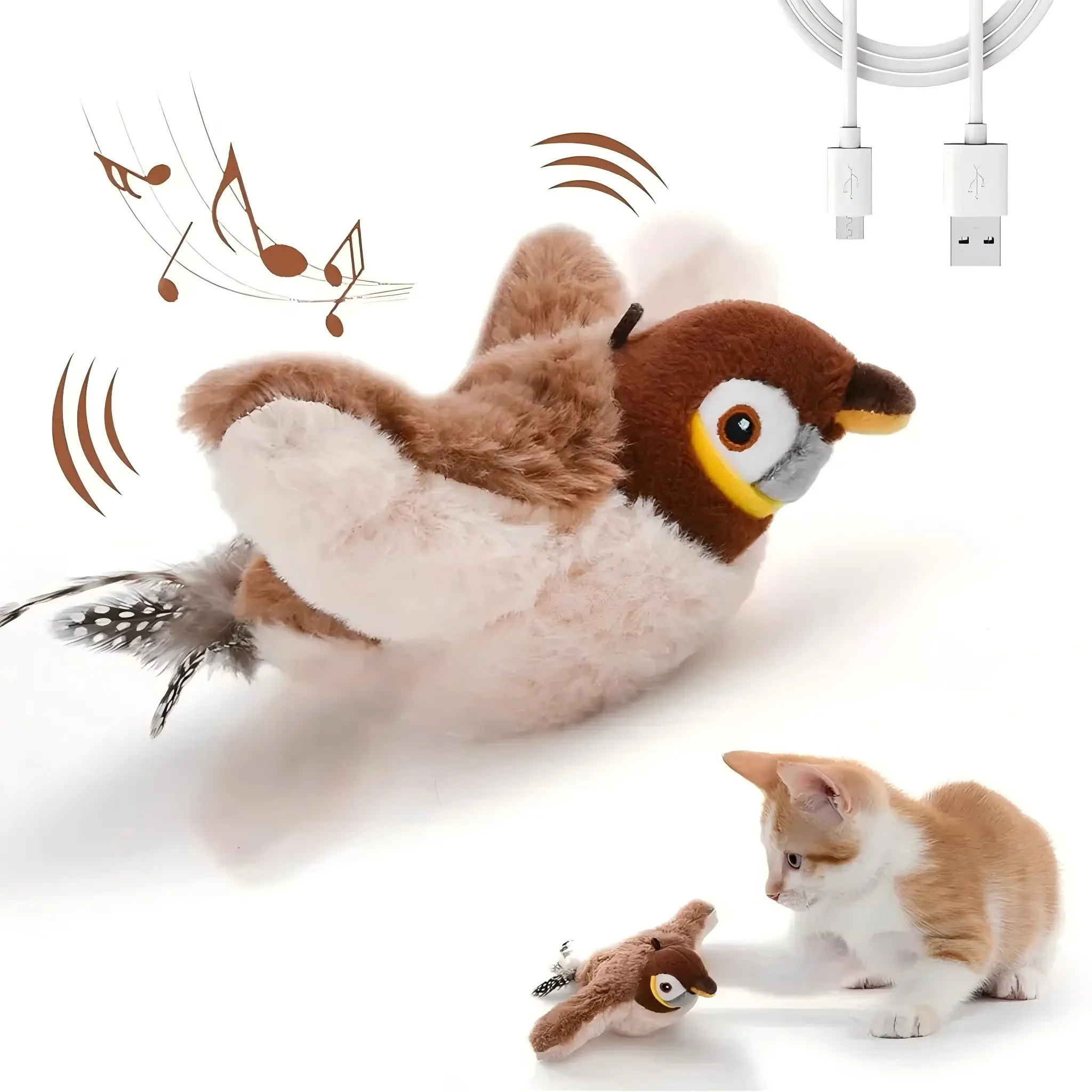 2025 New Version Flapping Bird Cat Toy (DON'T FLY), Puppy Toy, Lifelike Bird Chirp, Pets Gift, Touch-Activated Kitten Toy Rechargeable, Interactive Ca