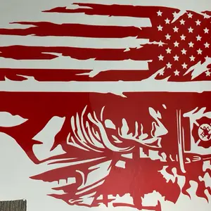 Firefighter Car Decal - Red American Flag Design with Stars and Emblem on Car, Ideal for Home or Auto Decoration