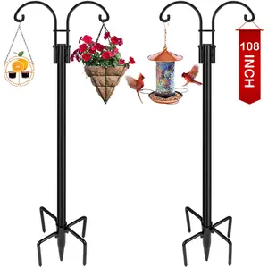XDW-GIFTS    for Outdoor, 2-Pack Heavy Duty  Pole for Hanging Bird Feeder,  , Solar Light Lanterns,    Stands with 5 Base Prongs， Father’s Day gifts/presents，Gifts for father and grandpa hook shepherd double basket
