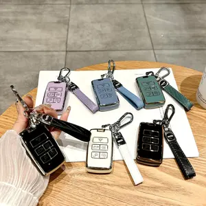 corvette cup holder TPU Key Fob Cover with Keychain for 2018-2023 for LAND for rover Range for rover Evoque Sport Vogue Discovery 5 and for Jaguar E I-PACE - Durable Protective Case, Stylish Blue and Pink Striped Design, Easy to Attach, Sty