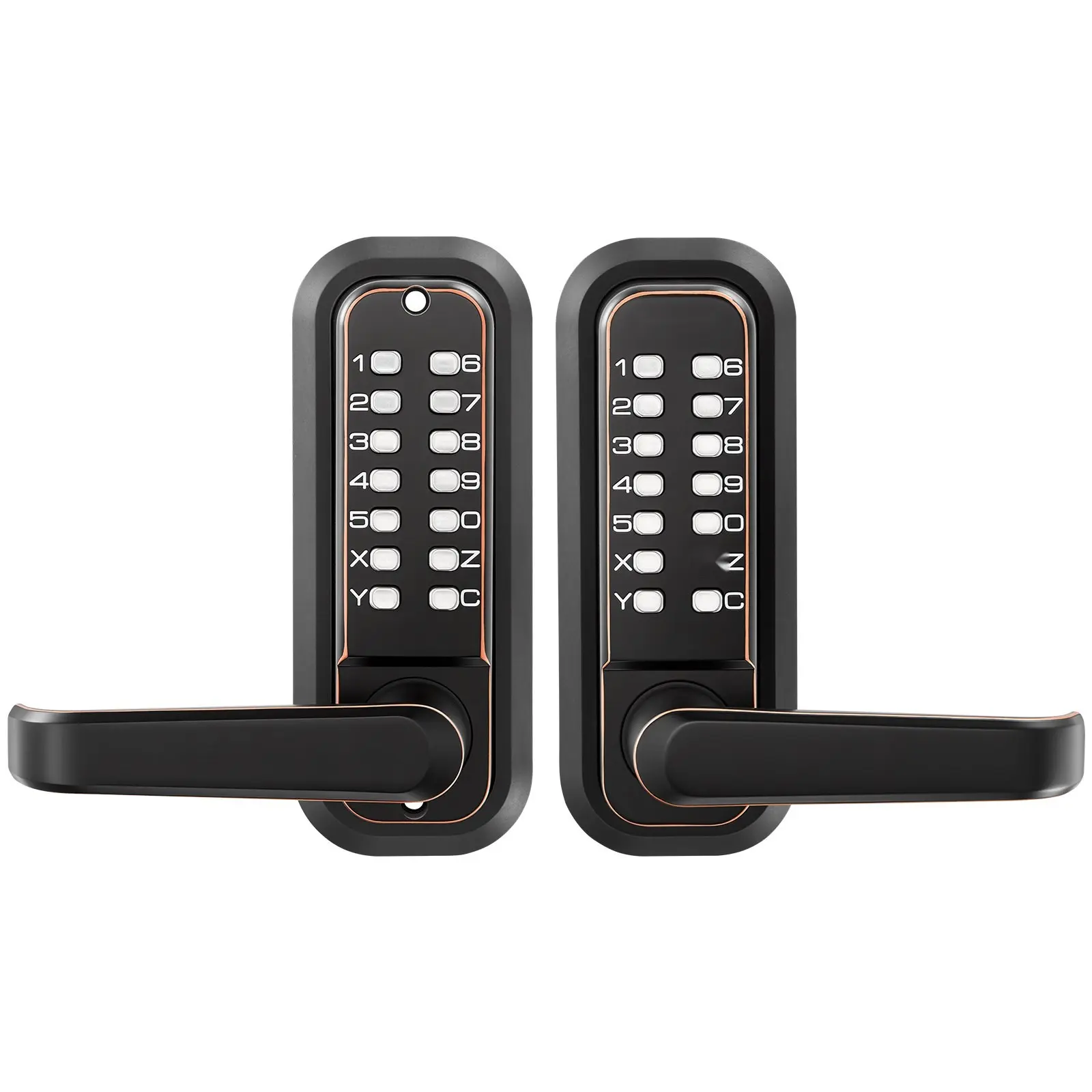 Mechanical Keyless Entry Door Lock with 2.0 Code Upgrade, 4-7 Digit Password, Double-Sided Push Button Keypad, Door Handle, Auto-Locking, Indoor Outdoor Use, Oil-Rubbed Bronze Finish, Weather-Resistant Security