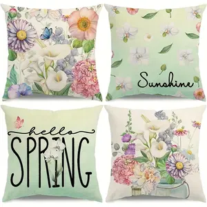 Spring Pillowcases 18X 18inch, Soft and Comfortable,, Mint Green Spring Summer Farmhouse Decorative Flower Butterfly Pillowcases, Spring Sunshine Sofa Cushion Covers, [Pillow Core Not Included]