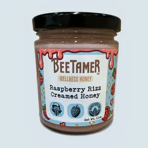 BeeTamer's Raspberry Rizz Creamed Honey - 11oz Raw Creamed Honey with Real Raspberry Powder Bold Sweet-Tart Flavor for Health and Wellness