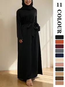 Muslim Sleepwear Dress, Pure Color Nida Fabric Long Skirt [with Pockets] [Waist Belt Included] [11 Colors] [5 Sizes] Elegant Ramadan Clothing [not included Hijab]