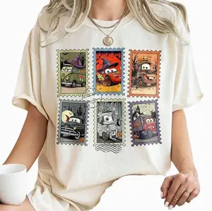 Cars Halloween Shirt, Spooky #L1ghtn1ngMcQueen Stamp Tee, Car Movie Characters Tshirt, Halloween 2025 for Family Costume