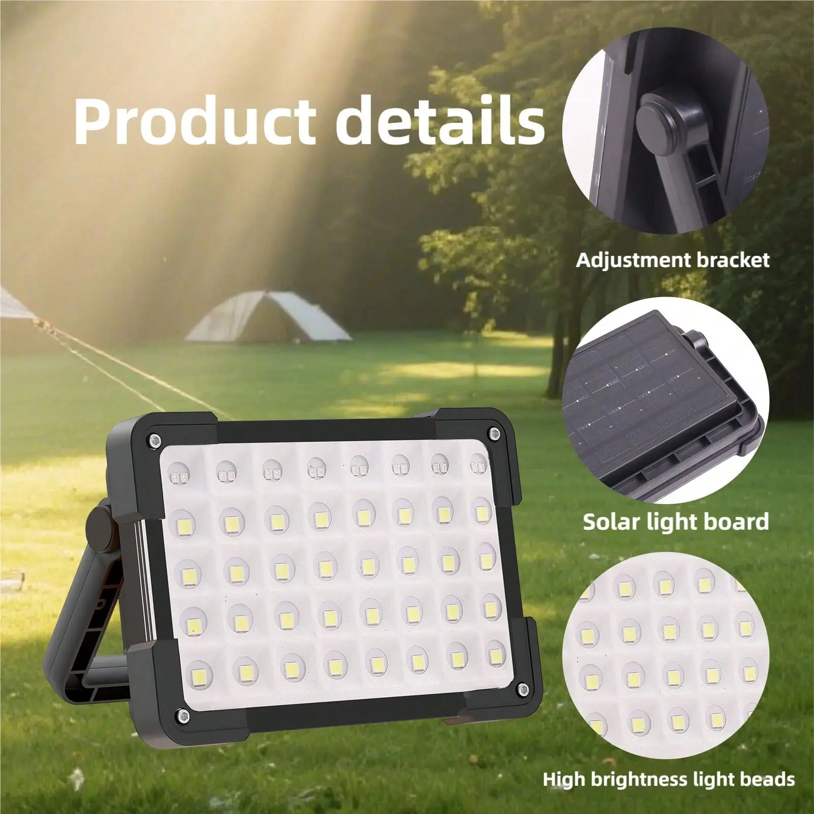 S31 144-LED Rechargeable Solar Work Light - High Lumen Emergency Portable LED Flashlight, Waterproof Cordless Lithium Battery Floodlight with Dual Charging Options, Customizable Brightness for Outdoor Camping