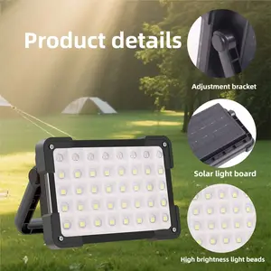 Rechargeable 144 LED Solar Work Light Portable Super Bright Floodlight Waterproof Cordless Lithium Battery Dual Charging Options for Outdoor Camping Fishing