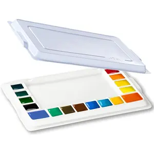 Ceramic Watercolor Palette Rectangular Porcelain Artist Paint Palette 16-Well Art Mixing Tray with Lid for Watercolor Gouache Acrylic Painting