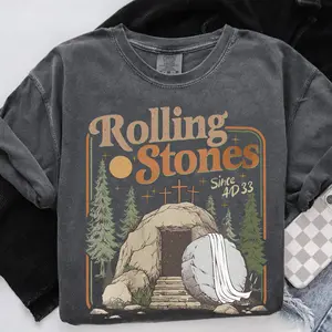 Rolling Christian T-Shirt, Trendy Stones Easter Clothing Jesus Christ Shirt, He IS Risen T-Shirt, Gift For Christian Faith-Based Graphic Tee
