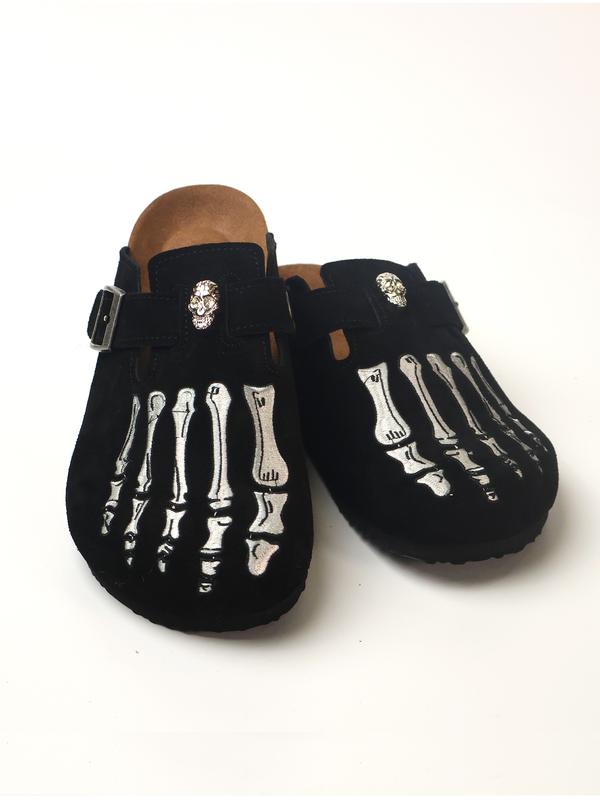 Men's Clogs muller shoes Classic Clogs Halloween Bone Sandals Half Slipper, Cowhide Leather Upper, Rubber Sole, Casual Style, Round Toe, All Seasons Footwear