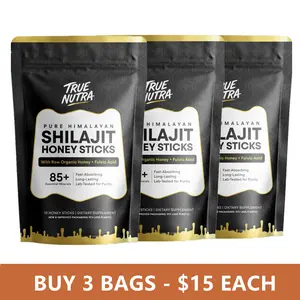 True Nutra Pure Himalayan Shilajit Honey Sticks with Raw Organic Honey Fulvic Acid, 85+ Essential Minerals, Fast-Absorbing, Long-Lasting, 10 Sticks