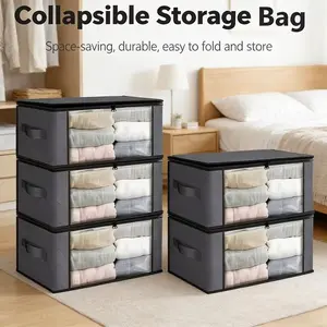 5-Piece Foldable Storage Bags with Large Transparent Window and Handle Zip Design, Ideal for Seasonal Closet Organization