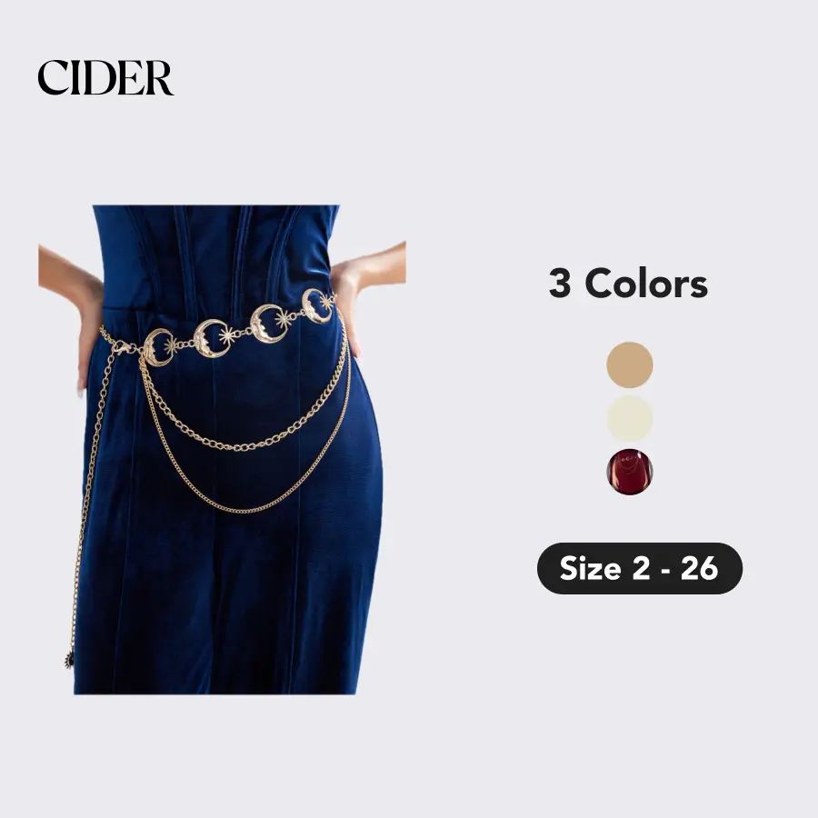 Cider Women's Glamorous Whimsigoth Layered Waist Chain, Statement Jewelry Accessory with Star & Moon Charms, Bling Body Belt, Plus Sizes Available, Layered Chains, All Ages, Fashion Lovers, Solid Colors, Casual Cute, Daily