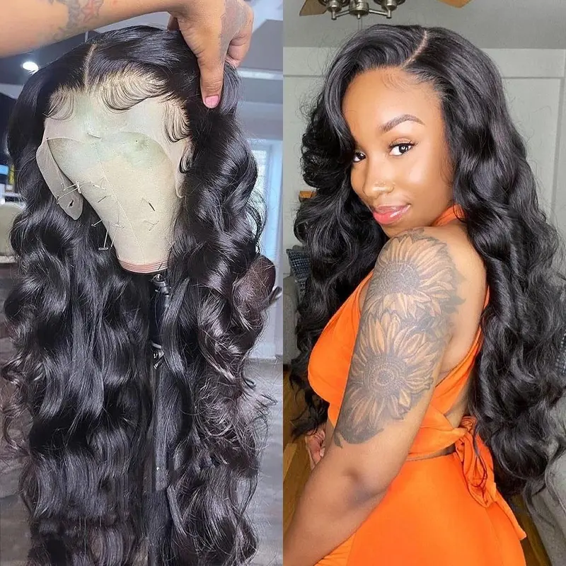 13x6 HD Transparent Lace Front Human Hair Wigs 100% Unprocessed Brazilian Virgin Hair Wig 180% Density Breathable Pre Plucked Natural Hairline Melted Skin Lace Wigs for Women
