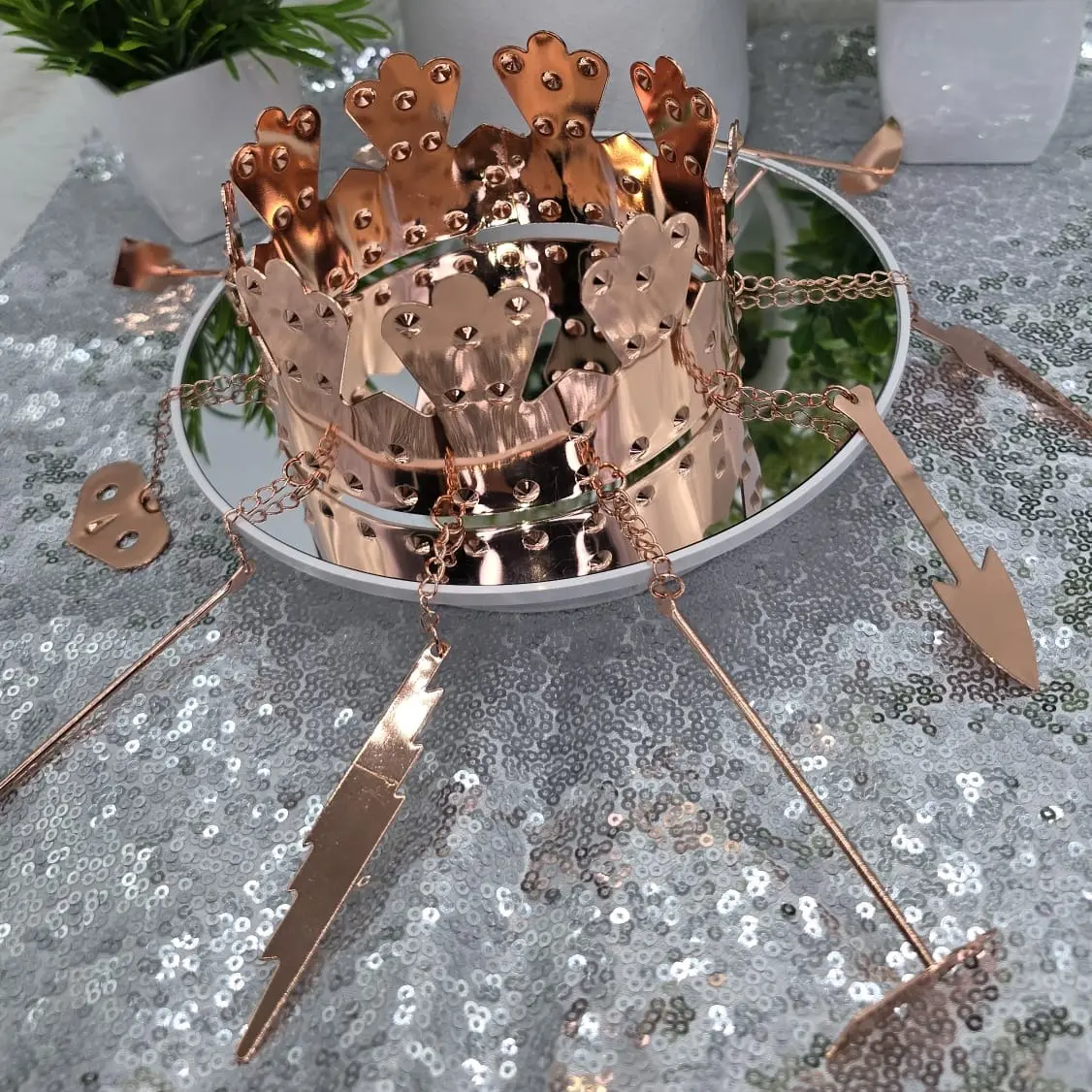 Oyá Crown in Copper Finish with Hanging Tools - Santeria Ocha Religion Orisha