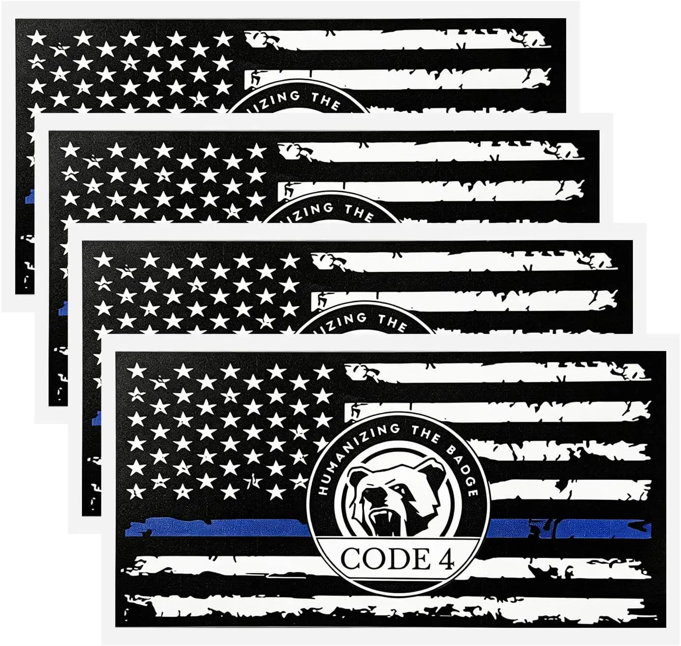 4 PCS Thin Blue Line Sticker Code 4, Waterproof American Flag Auto Decal Police Support Sticker, Law Enforcement Thin Line Decal for Vehicle Window Laptop, Car Accessories