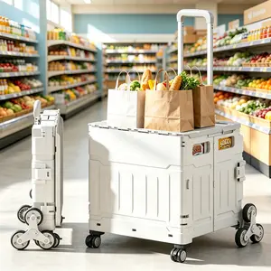 XXL Heavy-Duty Foldable Grocery Shopping Trolley with Wheels - Portable Aluminum Alloy Handle Collapsible Wheeled Organizer & Convenience Cart for Grocery Shopping, Home Organization, Folding Cart With Wheels