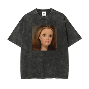 Funny Vintage Doll MEME S~5XL Oversize Unisex Washed T-Shirt for Women and Men's Unisex Fit Batik Cotton Oversize Streetwear Menswear  Super Soft Pre-Shrunk