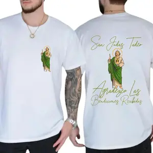Traditional Latin Saint Jude Tadeo TwoSided Cotton Tee for Religious and Cultural Wear