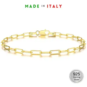 925 Sterling Silver 3mm Paperclip Bracelet 18k Gold Plated 7 inch Made in Italy