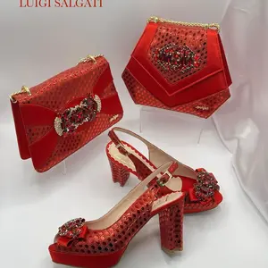 Luigi Salgati High-Heeled Sandals with Rhinestone Bow & Matching Handbag Set for Women in European Sizes 37-42