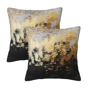2pc and Gold Pillow Covers Set, 18x18 Inch Decorative Pillows, Soft Abstract Art Cushion Cases, Sofa Living Room Bedroom Home Decor, Home Textile