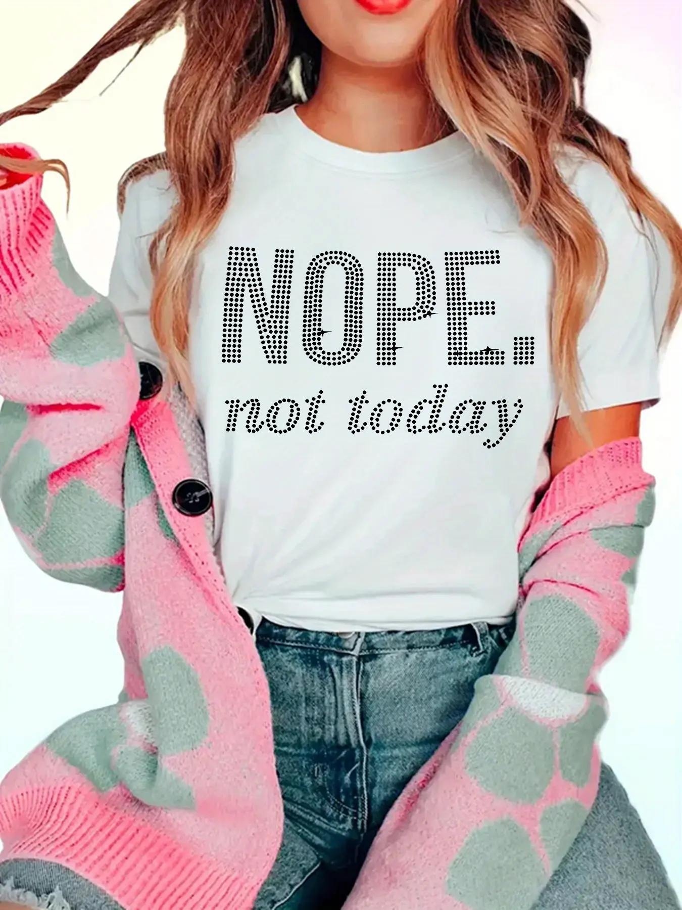 Plus size letter print T-shirt, casual crew neck short sleeve T-shirt, women's plus size clothing