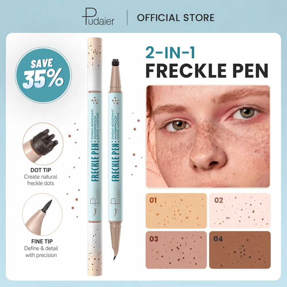 Pudaier 2-in-1 Sun-Kissed Freckle Stamp Pen Cosmetic - Easy Application, Fast Use, Waterproof, Smudge-Proof, Natural Faux Freckles, Blendable Makeup, Coffee