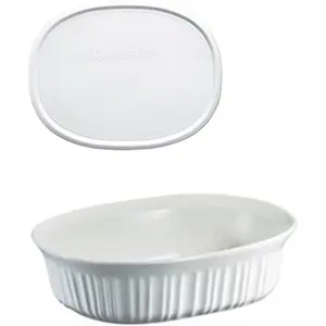 CorningWare FS12 French White 1.5qt/1.4L Oval Ceramic Casserole Dish and F-12-PC 1.5qt French White Plastic Lid