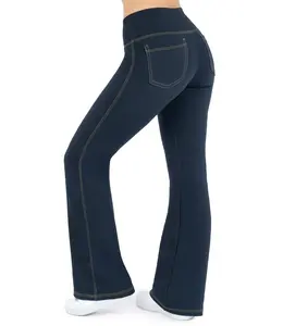 Nirlon NirJEANS Crossover Bootcut Jeggings for Women - High Waist Tummy Control Flare Jean Leggings with Pockets