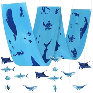 3Pcs Shark Ceiling Decorations, Under the Sea Banners and Ocean Themed Fish Hanging Ornaments Decor Birthday Party Supplies