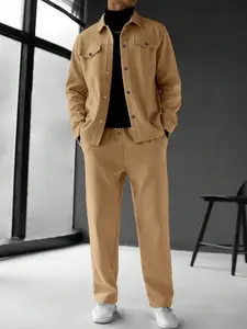 Open Front Lapel Commuter Jacket Casual Regular Long Pants Long Sleeve Set Fitted, Stylish Outerwear for Daily Wear & Travel Outfit