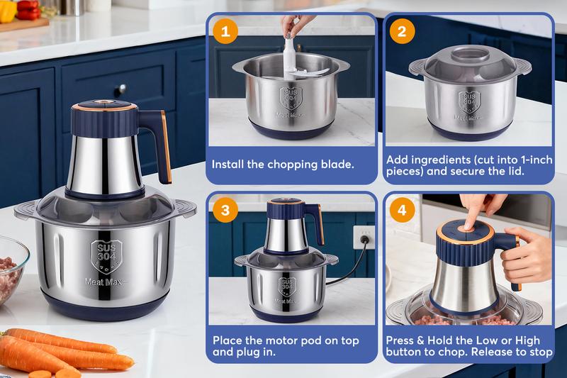 Meat Max Electric Chopper, 4L Mixing Bowl, 5 Speed Settings, 500W Meat Grinder for Meat, Fruits, Vegetables & Baby Food