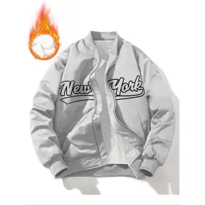 Men's Warm Fleece Lined Jacket, Windproof Thermal Outerwear, Printed Pattern Design, Casual Outdoor Wear for Cold Weather