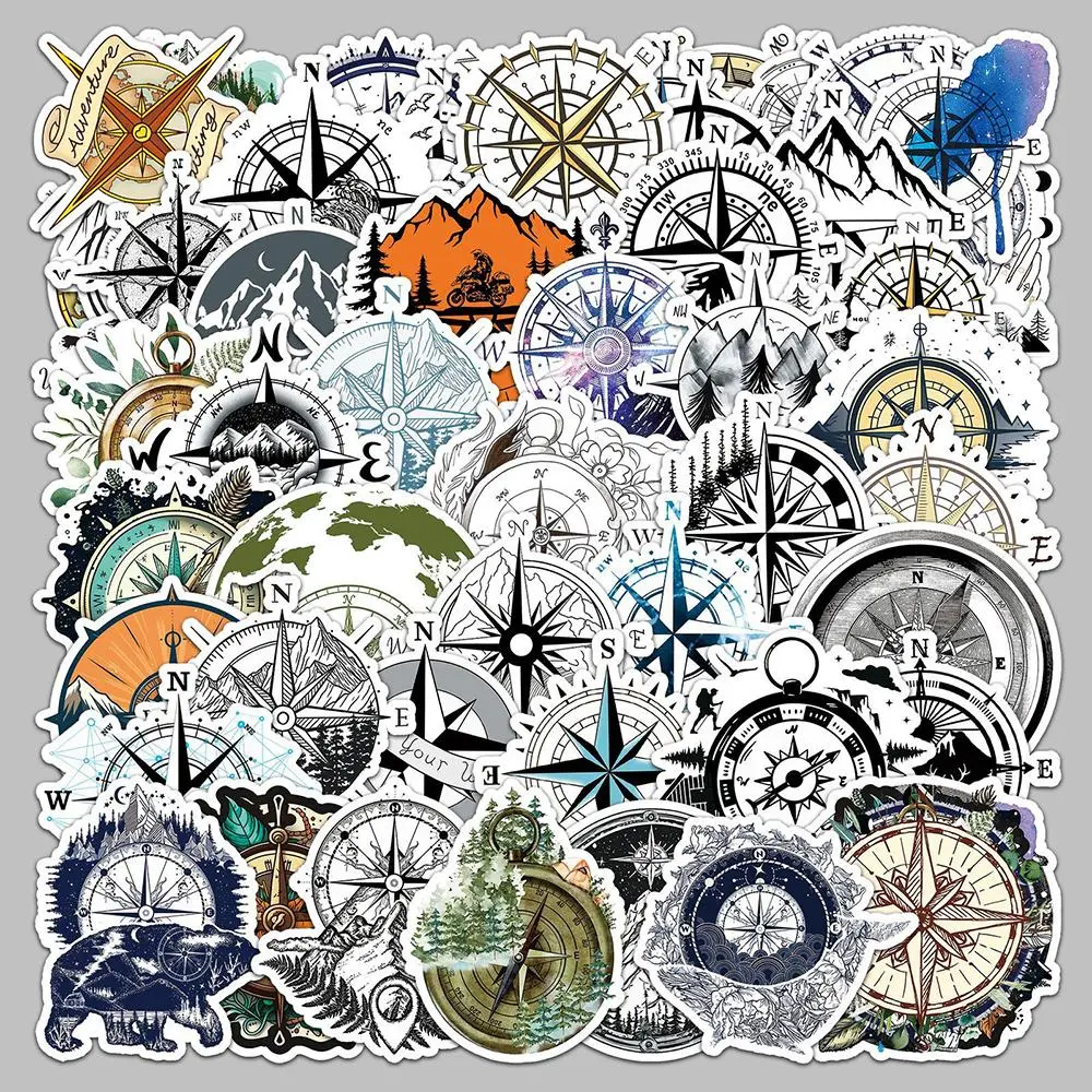 Compass Series Sticker, 50pcs/set Waterproof Decorative Sticker, Creative Sticker for Phone Case, Laptop, Notebook, Headset, Skateboard