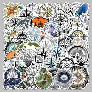 Compass Series Sticker, 50pcs/set Waterproof Decorative Sticker, Creative Sticker for Phone Case, Laptop, Notebook, Headset, Skateboard