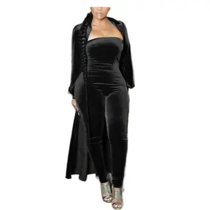 Velvet Strapless Jumpsuit with Matching Cardigan - Black, Womenswear, Overalls Stretchy Spandex