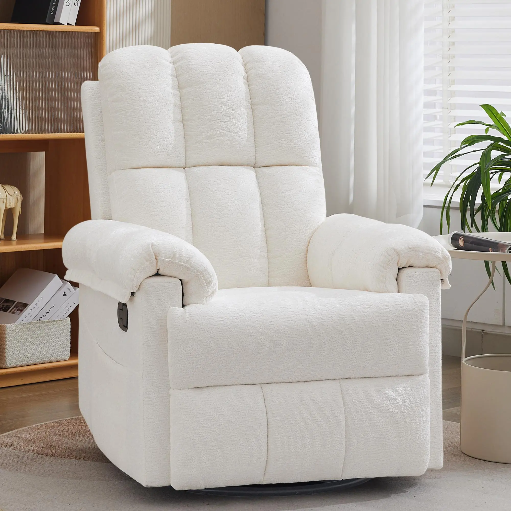 Korser 360° Swivel Glider Rocker Recliner Chair for Adults, Soft Chenille Upholstered Manual Recliner with Storage Side Pockets, Sturdy Frame Cozy Lounge Accent Chair, Ideal for Small Apartment, Living Room & Nursery Nursing